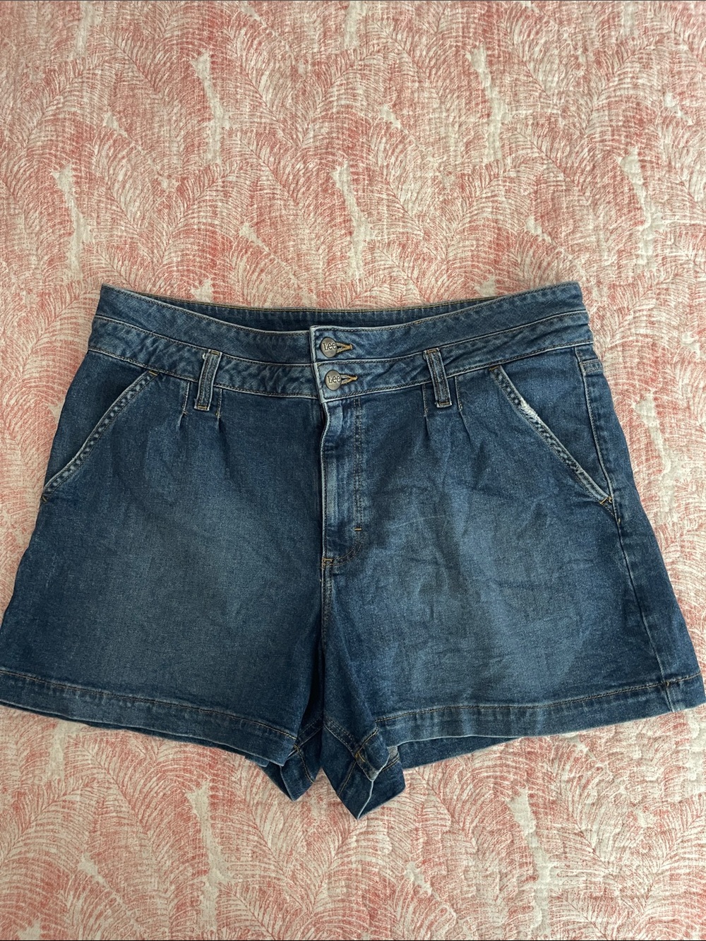 Lee Women's Dark Blue Denim Jean Shorts with Double Button Waist